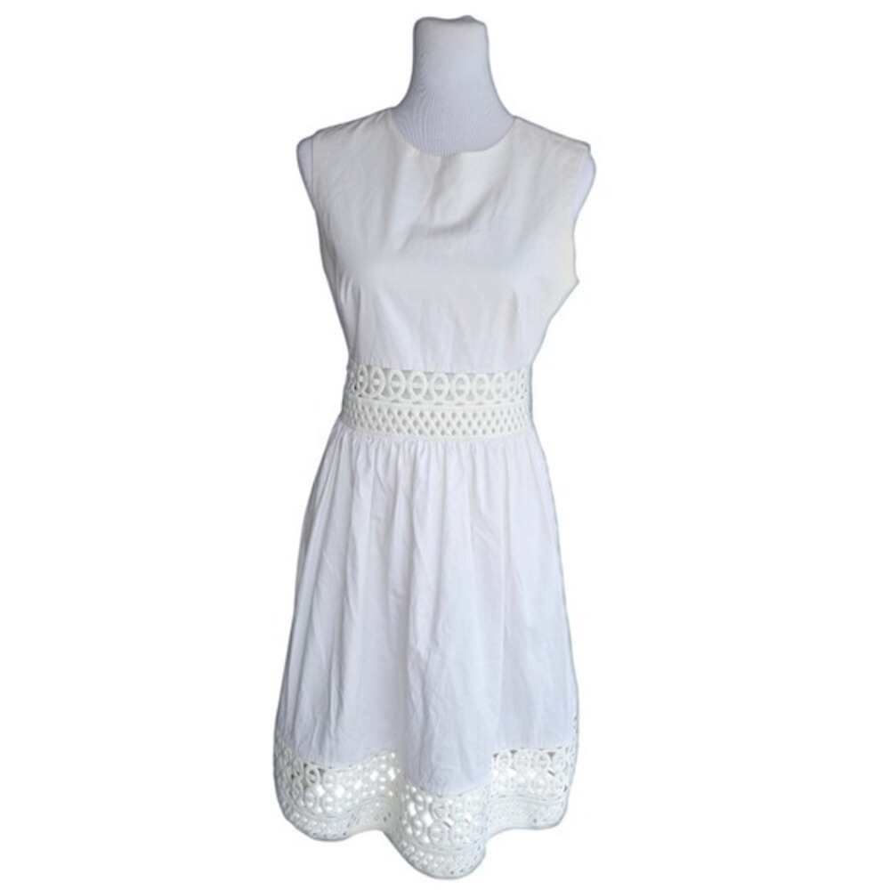 Ted Baker London White Lace Cutout‎ Fit & Flare Dress Sleeveless Cotton Size 2